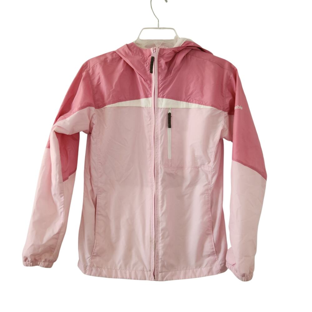 Columbia Windbreaker 14/16 Girls Kids Pink Hooded Lightweight Coat Zip Up